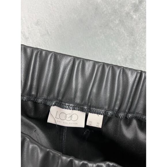 LOGO Lori Goldstein Faux Leather Joggers 10 Black Stretchy Pleather Minimalist - Picture 7 of 16